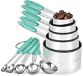Measuring Cups and Spoons Set: U-Taste 18/8 Stainless Steel 10 Pieces Metal Stacking Kitchen Baking Cooking Food Measure Set 5 Cups 5 Spoons with Strengthened Weld Joints (Aqua Sky, Upgraded Version)