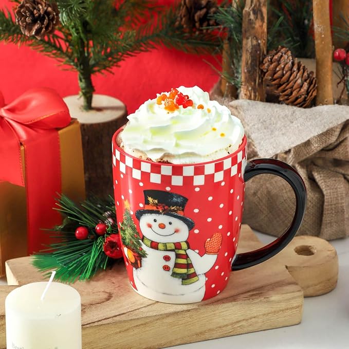 HASENSE Coffee Mugs Set of 6,15oz Ceramic Mug Gift, Matching Xmas Holiday Cups with Handles for Hot Cocoa,Coffee,Gifts for Women,Family, Friends