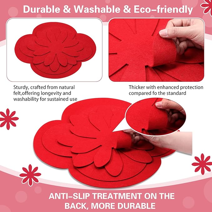 Queekay 36 Pcs Felt Pot Pan Protectors Dish Dividers Separators Bakeware Cookware Scratch Protectors Different Sizes, Thicker Pan Pads for Stacking Cookware Organizing Protecting(Red)