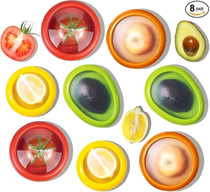 Set of 8 Avocado Saver and Onion Storage Set, Fresh Pod, Reusable Silicone Storage Pods for Avocado, Onions, Tomatoes, Garlic – Anti-Oxidation for Fridge, Send Goods from Local Warehouse