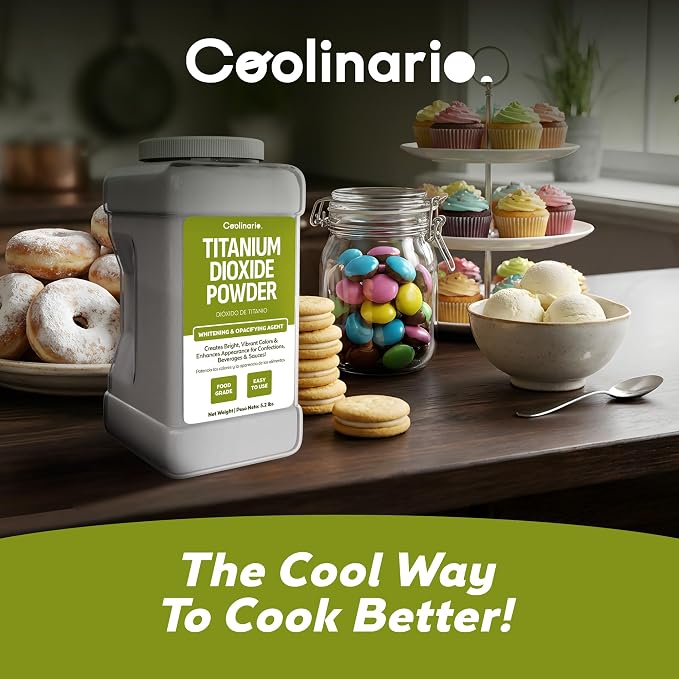 Coolinario Titanium Dioxide Powder (1 GAL - 5.2 LBS) Food Grade | Whitening & Opacifying Agent for Confections, Beverages & Sauces, Creates Bright, Vibrant Colors & Enhances Appearance