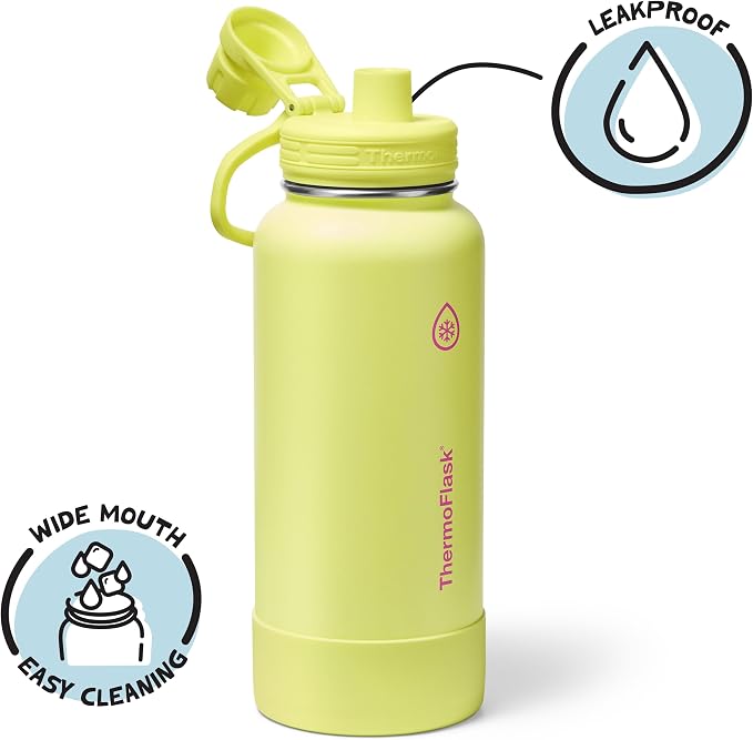 ThermoFlask Insulated Water Bottle with Spout Lid (32 oz, Unmellow Yellow) - Leakproof, Stainless Steel Water Bottle for Cold & Hot Drinks, Travel & Daily Hydration