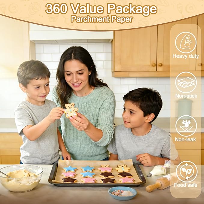 12x16 Inch Parchment Paper Sheets for Baking, 360 Count Thicker Precut Half Sheet Pan Liners, Unbleached Non-Stick Baking Paper for Oven Air Fryer Microwave, 450℉ Heat Resistant (360)