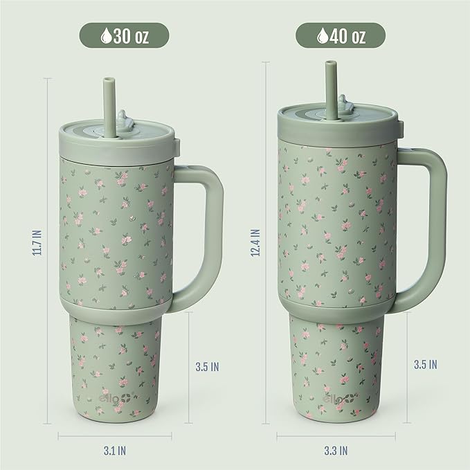 Ello Oasis 30oz Tumbler with Handle & Retracting Straw | Reusable Insulated Stainless Steel Cup 100% Leakproof | Gifts for Teens Women | Keeps Cold for 23 Hours | Cup Holder Friendly | Full Bloom