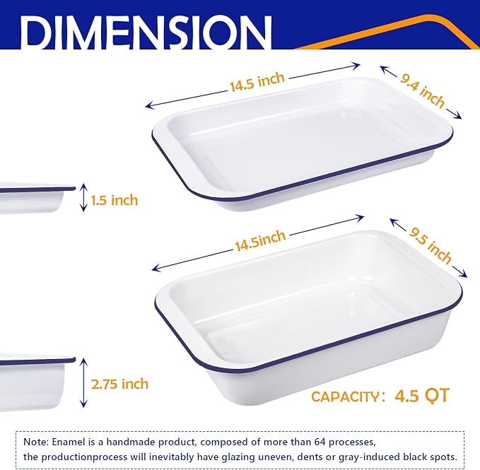 Webake Enamelware Bakeware Set with Lid, One 9x13 Baking Dish & One 9x13 Sheet Pan, Nonstick Enameled Steel Rectangular Serving Tray, Set of 2