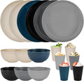 Wheat Straw Dinnerware Sets for 6 People 18pcs Camping Plates and Bowls Set | Unbreakable Dish Set Reusable Picnic Set, 23cm Plates sets, Cups sets, 15 cm bowls sets, Microwave and Dishwasher Safe