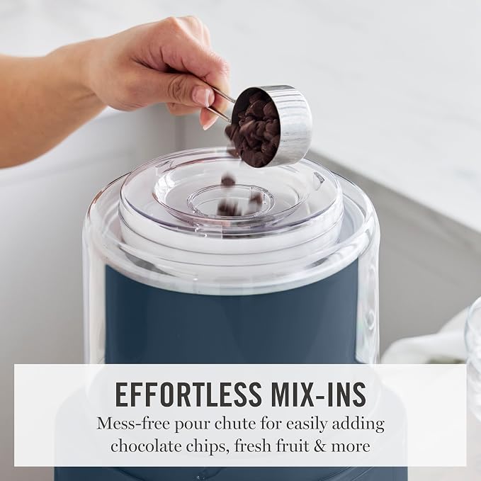 Martha Stewart Ice Cream Maker, 2 Quart Double-Insulated Freezer Bowl, Sorbet & Frozen Yogurt, Ready in 20 Minutes, Mix-Ins Chute, Easy to Clean, Indigo Blue