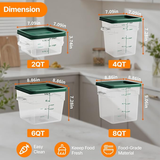 8 Pack Food Storage Containers with Lids；BPA-Free Cereal, Rice, Flour, Pasta & Snack Container, Stackable & Durable,Kitchen Pantry Organizer （0.95qt+1.5qt+2.2qt+3.2qt+4 * 2qt）