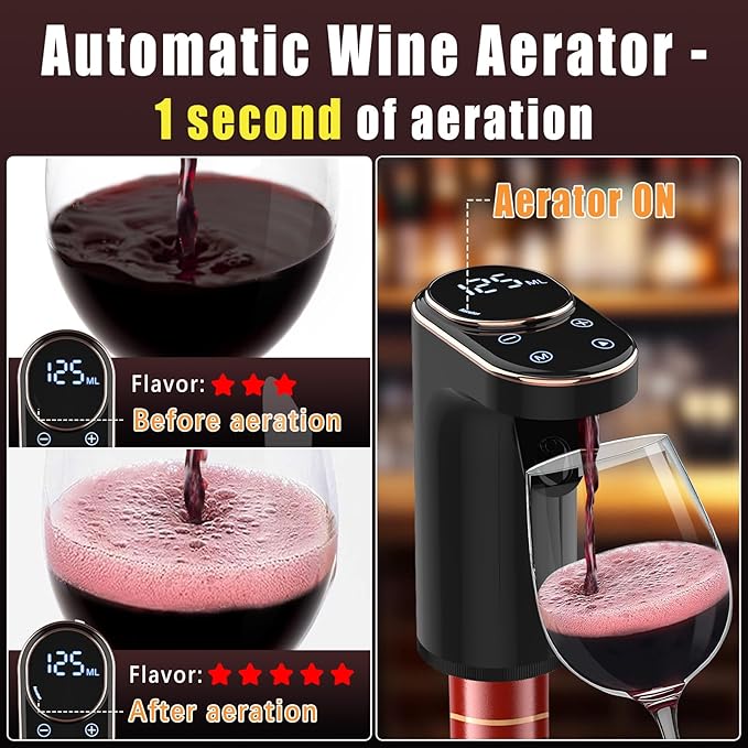 Electric Wine Aerator, Rechargeable Wine Dispenser & Decanter, 1-999ML Quantitative Pour, Self-Clean & LED Touch Screen, Automatic Wine Pourer Ideal Gift for Wine Lovers Women and Men