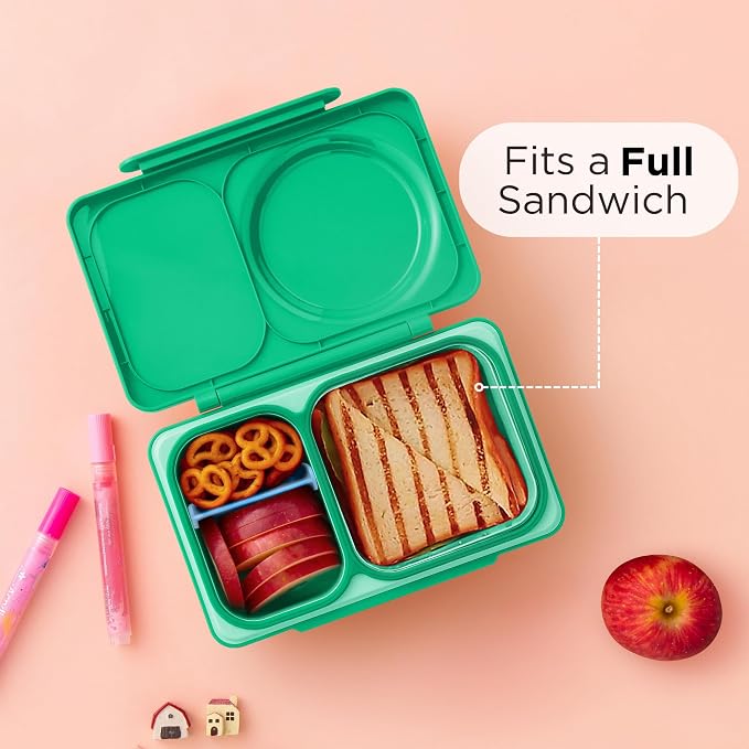 Omie OmieBox UP bento Box for Kids | Insulated Lunch Box | Leak Proof Vacuum Insulated Thermal Food jar | Cooler ice Pack | 2 Compartments (Jade Green)