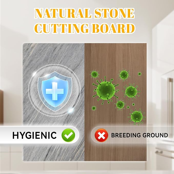 Koville Stone Cutting Board for Kitchen, 16x12 Inches Large Marble Slab Cheese Baking Charcuterie Pastry Board, Rectangular Serving Board for Countertop, Natural Quartzite Board(16"x12")