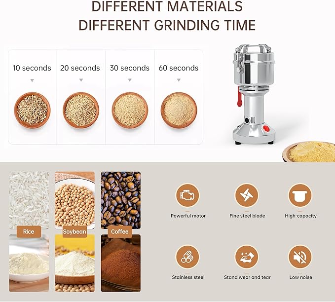 Electric Grain Mill Grinder 700g,High Speed 2400W Spice Herb Mill Grinders, Stainless Steel Pulverizer Powder Machine for Dry Cereals Grains Herbs Spice Coffee Corn Bean Pepper,Stand Type