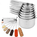 Measuring Cups and Spoons Set 17, Metric & US 18/8 Stainless Steel Measuring Cups and Spoons Set for Baking & Kitchen, Dry & Liquid Metal Measure Cup and Long Handle Spoons for Spice Jar