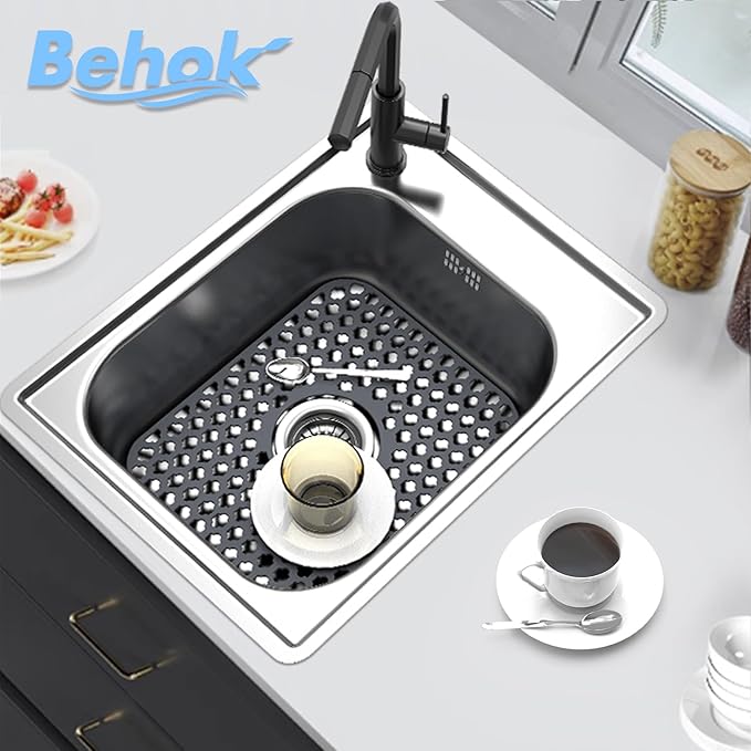 Silicone Sink Protector for Kitchen Bathroom Sink, 2 Pack 13.58"x 11.6" Heat-resistant Mat, Non-Slip and Durable Silicone Protectors, Center Drain (Gray)