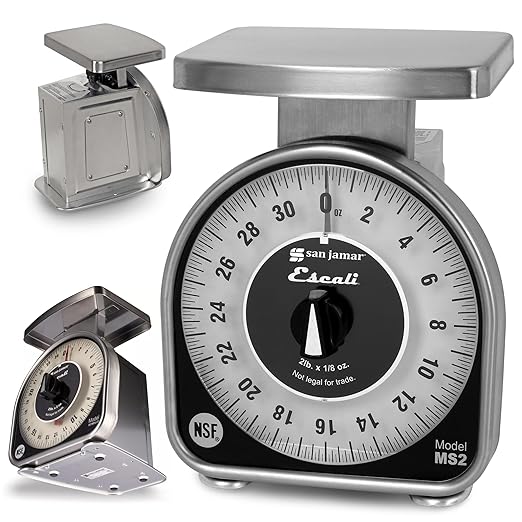 San Jamar Ms Series Mechanical Dial Scale Manual Food Scale with 2 Pound Capacity for Kitchens, Restaurants, And Cooking, Metal, 32 Ounces, Silver