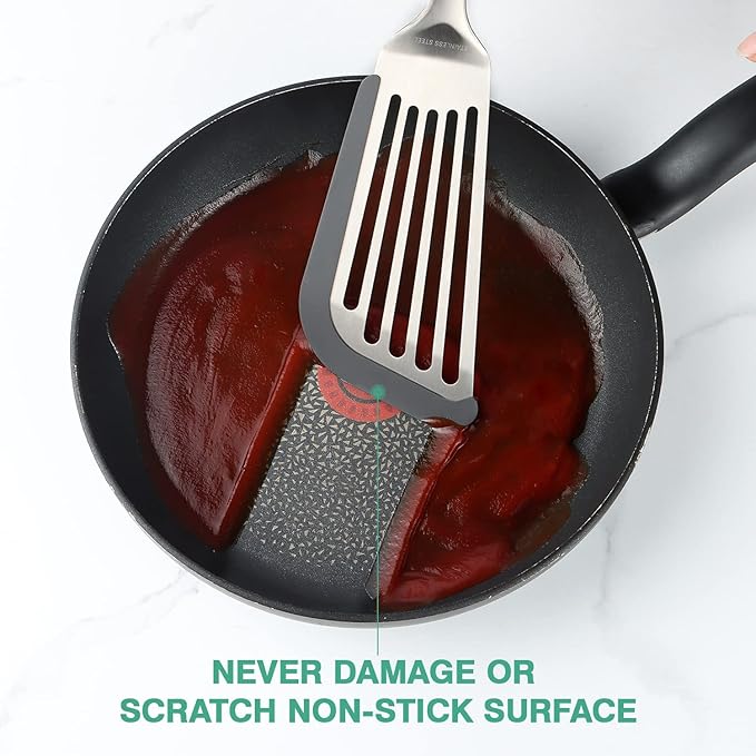 12.6" Stainless Steel Slotted Fish Spatula with Silicone Edge for Non-Stick Pan, 7.67 Inch Silicone Basting Pastry Brush For Baking, Dishwasher Safe