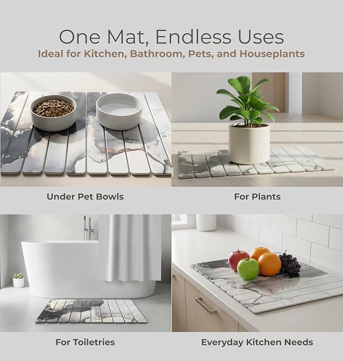 Stone Dish Drying Mat, Foldable Diatomaceous Sink Mat – Fast-Drying, Non-Slip, Easy-Clean Stone Drainer for Kitchen & Bathroom (15.75” x 23.62”)