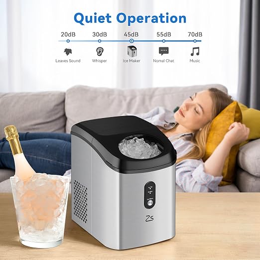 Litake Nugget Ice Maker, Rapid Ice Making in 6-8min, 33lbs/24H, 1.1lb ice Basket Capacity,45db Noise Level, Auto-Cleaning,Food-Grade Internal Plastic,Water Shortage and Water Full Reminder
