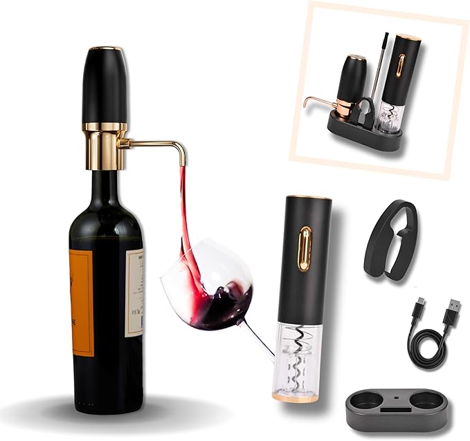 Sip and Shimmer Modern Wine Gift Set, includes Wine Aerator, Wine Opener, Foil Cutter, and a Stand; Great as a Christmas Gift for a wine lover