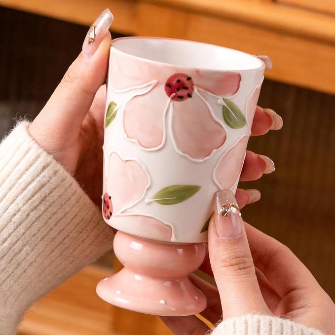 KAMMAK Ceramic Mug - Hand-Painted Coffee and Tea Mug - 400ML Vintage Breakfast Cups - Cute Mugs for Women - Ideal for Birthday - Afternoon Tea & Housewarming Gifts, GX017