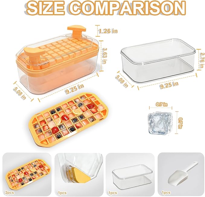 100 ice cube maker with easy press lid, Ice Trays for Freezer with Lid and Bin for Chilling Cocktail Whiskey Coffee Include 2 Trays and Storage Container, BPA Free