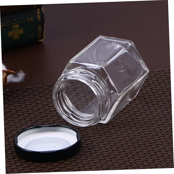 Abaodam Hexagonal Glass Food Storage Jars 380ml, Airtight Kitchen Grain and Snack Seal Containers with Lids, 10pcs Set for Pantry Organization and Meal Prep