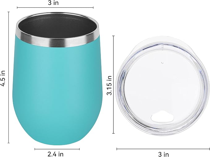 DOMICARE Stainless Steel Wine Tumbler Bulk with Lid, Personalized Insulated Tumblers Set, 12oz Travel Coffee Cups Pack of 16, Light Blue