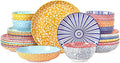 Selamica Ceramic Plates and Bowls Sets,24 Pieces Dinnerware Sets for 6,Scratch Resistant Dish Set for holiday gathering,Dishwasher & Microwave Safe, Assorted Colors