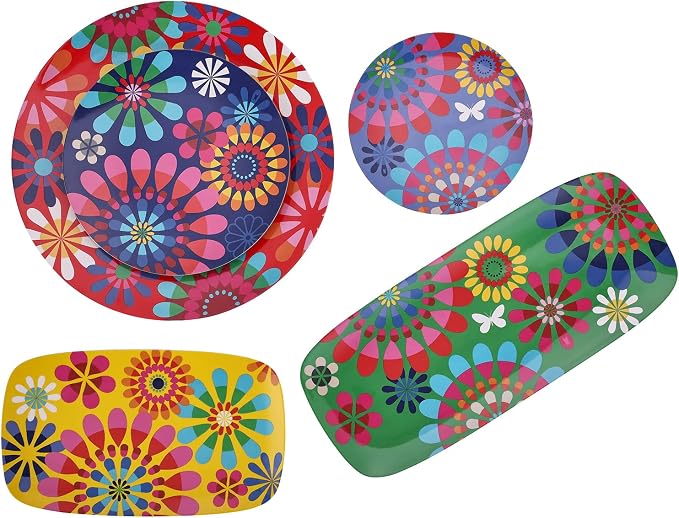 French Bull Plates - 4 Piece Set - 11 inch Melamine Dinner Plate Set - Melamine Dinnerware for Indoor and Outdoor - Festival