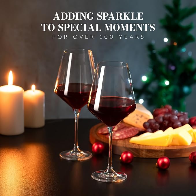 Krosno Classic Red Wine Glasses Set of 6 pieces, 16.6 oz, Avant-Garde Collection, Crystal Glass Thin Rim Long Stem Unique Elegant Premium, Dishwasher Safe, Made in Europe