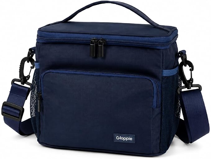 Gloppie Flight Crew Lunch Bag with Luggage Trolley Sleeve - Professional Insulated Cooler Bag for Flight Attendants & Pilots, Leakproof Lunch Box with Reinforced Structure for Travel & Work, Blue