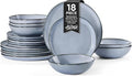 Herogo Stoneware Dinnerware Sets for 6, 18 Piece Ceramic Dinner Dishes Set, Irregular Handmade Plates and Bowls Dishware, Crack and Scratch Resistant, Reactive Glaze, Smoky Blue