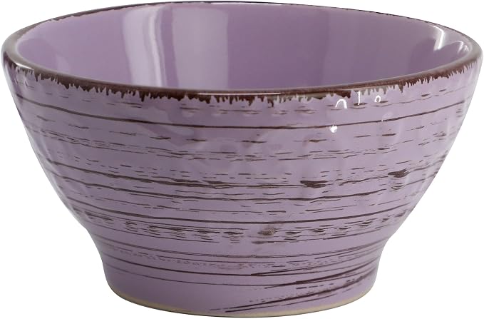 Elama Malibu Mica 16-Piece Stoneware Embossed Pattern Reactive Glaze Purple Dinnerware Set, Tableware, Serveware Set (Mica Purple)