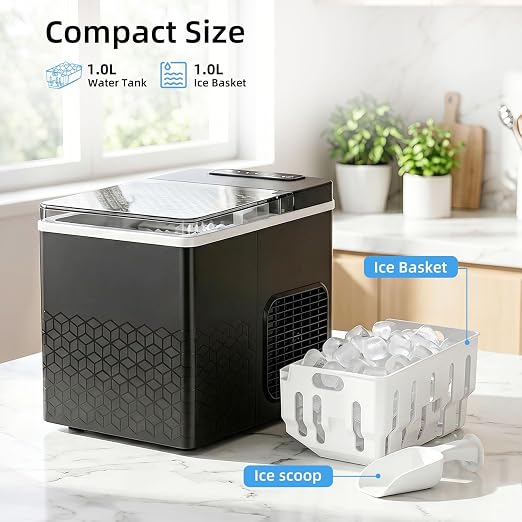 Antarctic Star Countertop Bullet Ice Maker, 27Lbs/24H Ice Machine with Fast 6 Min Ice Making, Self-Cleaning Portable Ice Maker for Home Kitchen RV
