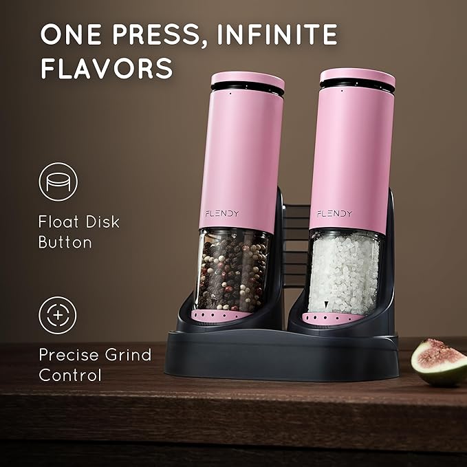 Flendy Electric Salt and Pepper Grinder Set Rechargeable, Automatic Salt and Pepper Grinder Set with Oversized Top Button, Stainless Steel Electric Salt and Pepper Shakers Set