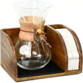 Acacia Coffee Bar Station Organizer Stand, Wooden Pour Over Maker Caddy Storage Organizers, Coffee Filter Holder for Countertop with Heatproof Mat (9.4*7*5.1 inch) Glass Coffee Maker not included