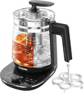 Hot Tea Maker Glass Electric Kettle with Infuser and Temperature Control,1.5L Stainless Steel 1200W Rapid Boiling,Programmable Control for your Favorite Teas and Coffee,Black
