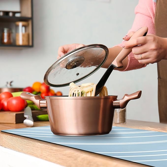 2-in-1 Table Runner Trivet for Hot Dishes Heat Resistant Hot Plate Mat Pad 39x12 Inch Waterproof Table Protector Trivets for Countertop Blue Minimalist Lines