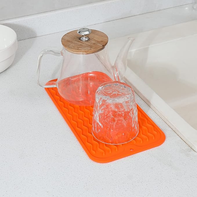 MicoYang Silicone Dish Drying Mat for Multiple Usage,Easy clean,Eco-friendly,Heat-resistant Silicone Mat for Kitchen Counter or Sink,Refrigerator or Drawer Liner Orange S 12 inches x 6 inches