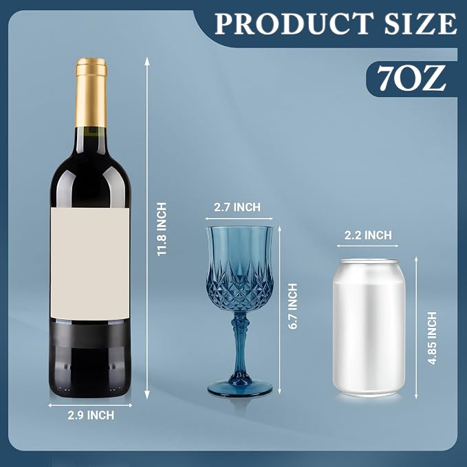 Plastic Wine Glasses, Plastic Goblets Vintage Style Cordial Unbreakable Drinking Glasses, Reusable Drinkware for Wedding Reception, Grand Event Party Supplies (24, Navy Blue)