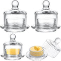 4 PCS Clear Glass Butter Dish with Lid Mini Butter Cloche Clear Small Butter Dish with Cover Glass Butter Keeper with Lid and Handle Crystal Butter Serving Container for Candy, Dessert, Jam