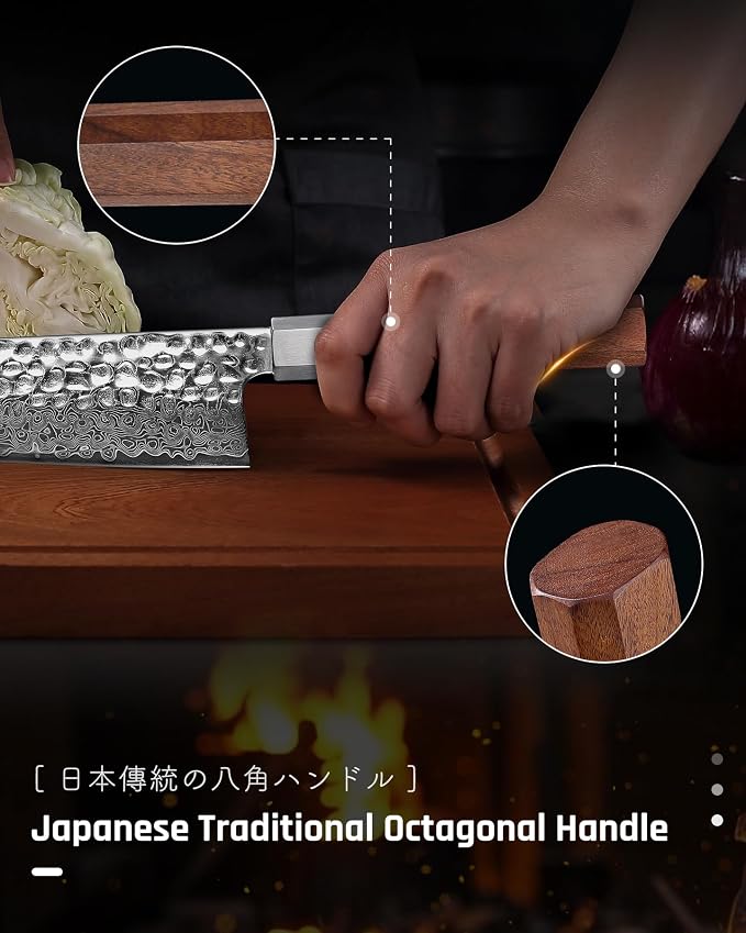 YOTSUBA 8 inch Japanese Kiritsuke Chef Knife, Hand Forged Damascus Kitchen Knife, 9Cr18MoV High Carbon Steel Knife, Professional Chefs Knife with Ergonomic Rosewood Handle