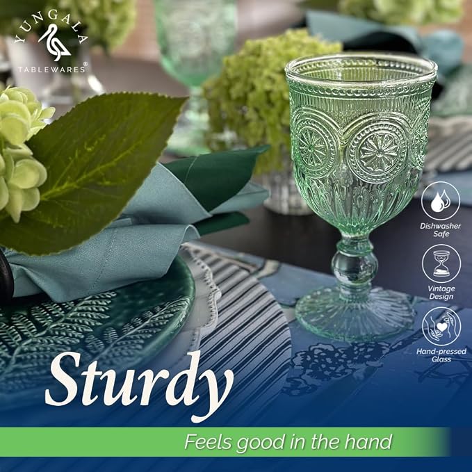 Green Wine Glasses Set of 6 Vintage Hobnail Goblets 10 oz Dishwasher Safe
