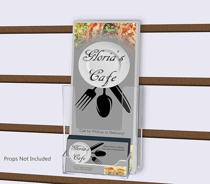 Marketing Holders SlatWall Trifold Brochure Holder 4" W Pocket Retail Display with Attached 3.5" x 2" Business Card Slot Take One Literature Pamphlet Organizer Clear Acrylic