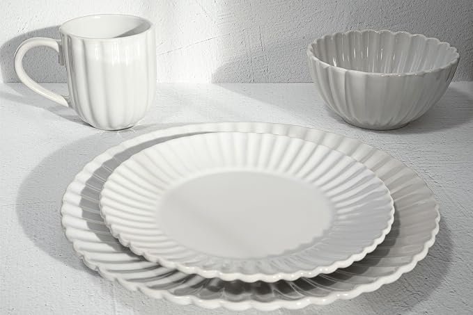 16 Piece Dinnerware Set Aruba (White Sand Dollar) Plates, Bowls, and Mugs Set for 4