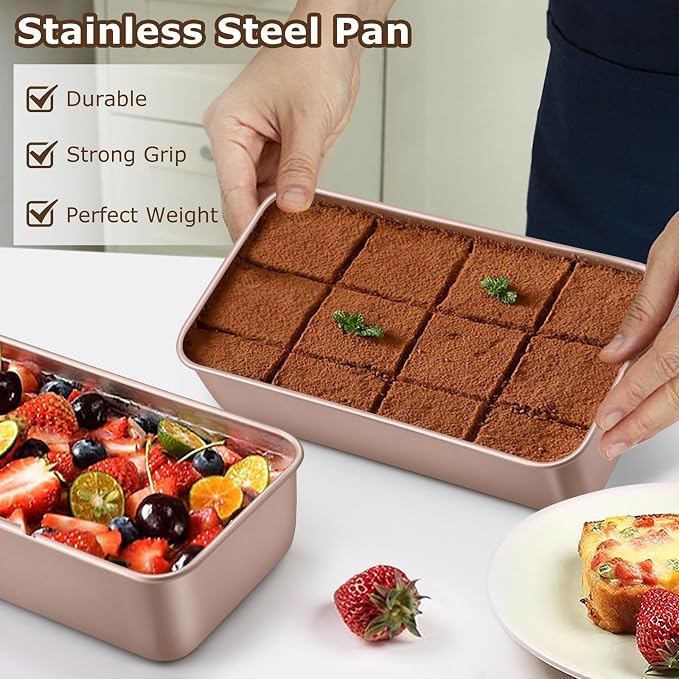 LIANYU Loaf Pans for Bread Baking, 9×5 Inch Stainless Steel Loaf Bread Tins, Non-Stick Baking Pans for Homemade Banana Sandwich Sourdough, Healthy & Sturdy, Set of 6, Rose Gold