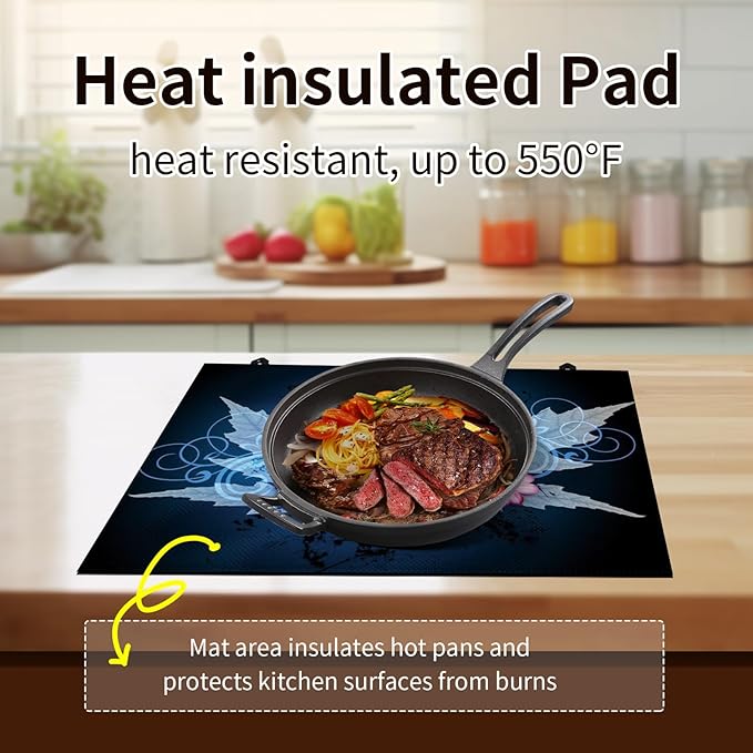 Decorative Electric Stove Top Covers, Heat Resistant Silicone Stove Cover Mat, Stove Top Protectors for Electric Flat Glass Stoves, Adds Extra Counter Space for Small Kitchens and Apartments