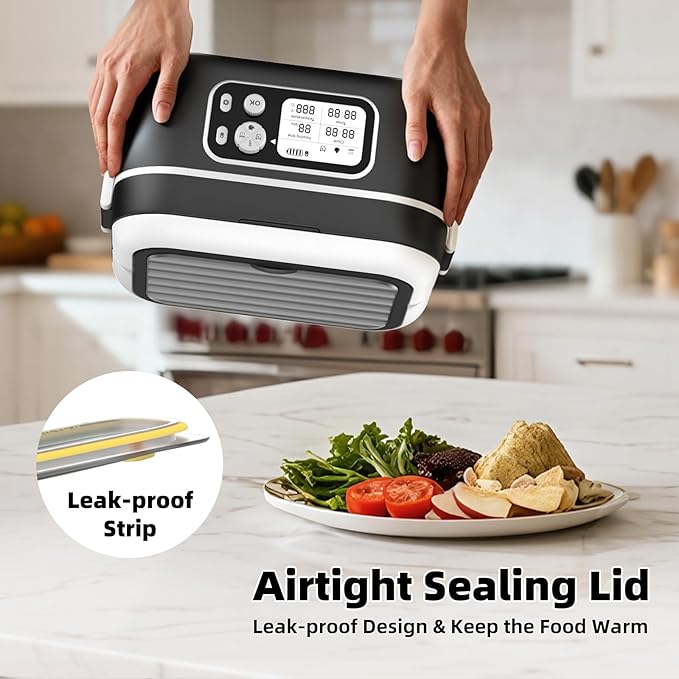 Cordless Electric Heated Lunch Box for Adults, XL 6.3-Cups Rechargeable Battery Powered Smart Self Heating Lunchbox for Men Women, 100W Food Warmer for Trucks Driver Travel Office Worker