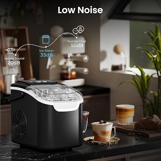 Antarctic Star Countertop Ice Maker Machine with Handle, 8 Cubes Ready in 6 Mins, 26.5lbs/24Hrs, Self-Cleaning Portable Ice Maker/Basket and Scoop for Home/Kitchen/Camping/RV (Black/Grey)