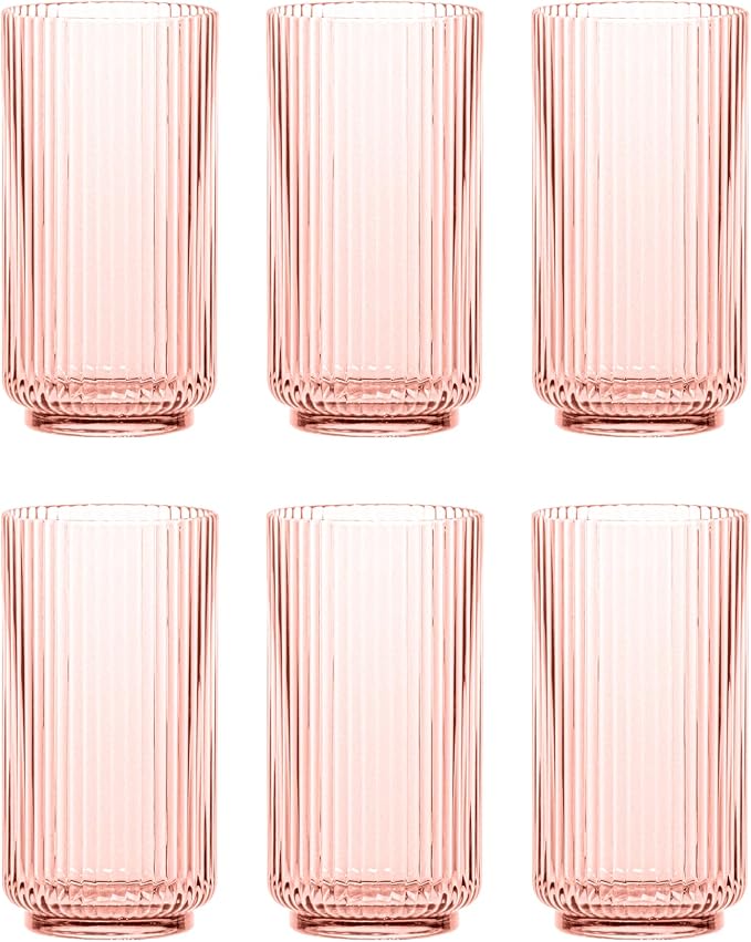 Mesa 22 oz Durable Acrylic Jumbo Drinking Glasses, Shatter-Resistant and Dishwasher-Safe Indoor/Outdoor Drinkware, Ideal for Water, Iced Tea, Juice, and Cocktails - Pink - Set of 6
